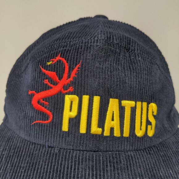 Pilatus Men's Strapback Hat Blue Corduroy Adjustable Embroidered Dragon Logo - Picture 4 of 10